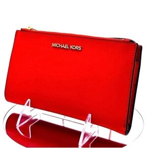 Michael Kors Large Double Zip Wallet Wristlet Red/Gold